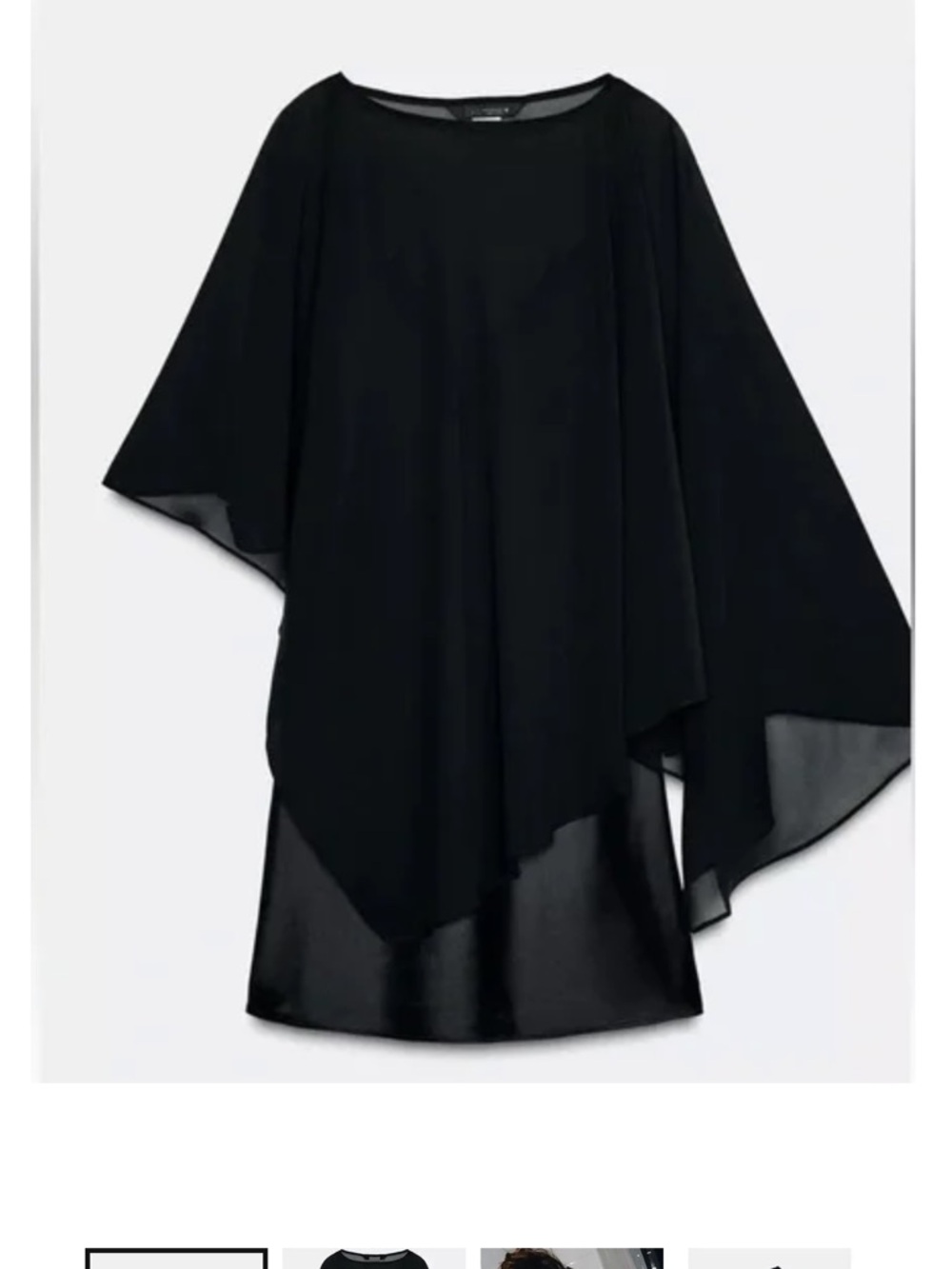 Zara Asymmetrical Black Mini Dress with Sheer Cape